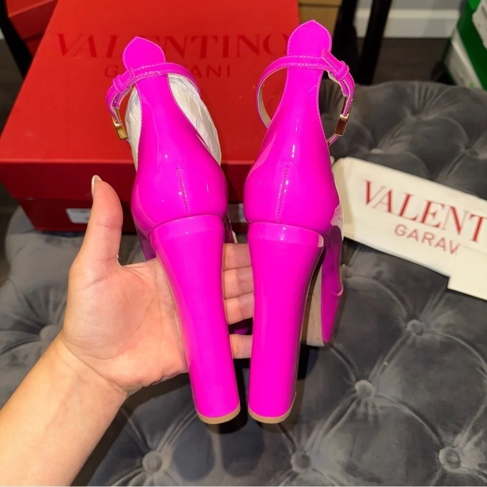 Size 38.5 Valentino Garavani 135mm Tan-go patent leather pumps Hot Pink